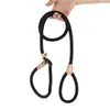 Guia de treinamento para cães tipo laço de alta resistência, guia de nylon antipuxão para cães médios e grandes, design integrado de guia tipo corrente P com alça de couro macio para labrador, pastor alemão, conjunto de coleira e guia de nylon de alta densidade