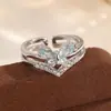 Colección de Anillos de Latón Plateado con Circonita de Moda Más Vendidos, Anillos de Plata de Lujo Ligero Transfronterizos, Versátiles para el Uso Diario