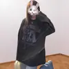 Marca Tendência Retro Americana Gato Cartoon Estampa Gato Manga Longa Camiseta para Mulheres Primavera e Outono Estilo Coreano Solta Preguiçosa Tops de Estudante