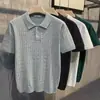 Camiseta tipo Polo de Punto para Hombre de Manga Corta Lujo Ligero Verano Nueva Color Sólido Seda de Hielo Cuello de Solapa Media Manga Hombre