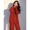 Un Conjunto Completo de Atuendos de Invierno con un Estilo Perezoso, Súper Bonito, Único y Hermoso Traje de Suéter Rojo de Alta Gama Estilo Coreano Relajado