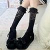 Meias de Bezerro com Acabamento de Renda Meias Lolita Japonesas Meias Femininas Finas de Outono Brancas Soltas Meias de Meia Panturrilha com Laço