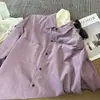 Milkshake de Taro / Moda Retrô Estilo Hong Kong Veludo Cotelê Elegante Manga Longa Solta Para Sobrepor Casual Cor Lisa Clareamento da Pele Jaqueta Camisa