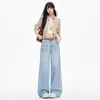 Jeans Azules Claros de Pierna Ancha 2026 Otoño Nuevo Estilo Bolsillo Doble Cintura Alta Sueltos Adelgazantes Versátiles Pantalones de Pata de Elefante Venta al por Mayor