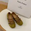 Zapatos de Ballet de Verano Individuales 2026 Hebilla de Cuero Punta Cuadrada Suela Suave Lazo Boca Baja Zapatos Individuales Moda para Mujer Nuevos Aumento de Altura Interior