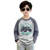 Camiseta de Manga Longa Color Block Algodão Puro Estilo de Rua para Meninos Início da Primavera Estilo Coreano Meninos Tamanhos Médio e Grande Infantis Casual Versátil Manga Raglan Camiseta Básica