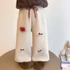 Pantalones Rectos Forrados de Felpa para Niña Otoño e Invierno 2025 Nuevos Elegantes de Moda para Bebé Niña Versión Coreana Invierno Casual Pantalones de Pierna Ancha