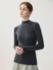 Camiseta básica de cashmere 100% puro sem costura com gola semimédia para mulheres, top interno de tricô quente slim fit para outono e inverno