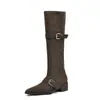 Botas de vaquero occidentales de tacón grueso, hebilla de cinturón adelgazante, hasta la rodilla, botas de montar estilo Melard, nueva colección de invierno 2025 para mujer, botines