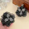 Pinza para el Cabello de Flor con Pedrería Platina Malla de Alta Gama para Mujer Estilo Coreano Nuevo Pinza para Cola de Caballo Alta
