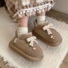 Zapatos Bajos de Algodón Lindos con Oso de Suela Gruesa para Exteriores con Lazo Dulce, Botas de Nieve Suaves Cálidas de Felpa de Moda de Invierno para Mujer