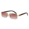 Gafas de Sol de Moda para Hombre, Diseño Cuadrado sin Marco con Patillas de Madera, Gafas de Sol tipo Slingshot para Hombre, Lentes de Moda con Patillas de Madera para Hombre, Transfronterizo