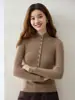 Otoño Nuevo Estilo Simple Cuello Medio Alto Un Botón Tejido de Cachemira para Mujer Ajuste Delgado Suéter Versátil