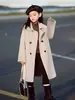 Abrigo de lana para niñas, estilo moderno de longitud media para otoño e invierno, adecuado para niños mayores y estudiantes de secundaria, abrigo de lana engrosado, ropa exterior para niños