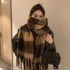 Cachecol Maillard Style Marrom Imitação Caxemira para Mulheres Inverno High-End Borla Mohair Cachecol Espessado Versátil Novo Estilo