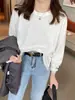 Camiseta Blanca de Puro Algodón de Manga Larga para Mujer, Nuevo Estilo Primavera Temprana 2026, Camiseta Básica Capa Interior, Top Holgado y Versátil para Otoño e Invierno