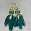 Pendientes Bohemios Europeos y Americanos de Plumas, Estilo Largo con Cuentas de Arroz y Gotas de Agua, Estilo Vintage de Hong Kong, Pendientes de Borla Estilo Étnico para Mujer, Venta al por Mayor