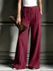 2026 Europeo y Americano transfronterizo otoño e invierno Amazon nuevo de alta gama color liso acanalado casual versátil bolsillo pantalón de pierna ancha