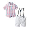Processamento e Personalização de Verão Europeu e Americano para Bebês e Crianças Pequenas, Meninos, Cavalheiros, Gravata Borboleta Xadrez, Shorts de Algodão, Roupa Infantil de Múltiplas Peças de Manga Curta