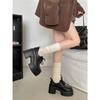 Zapatos Pequeños de Cuero Gruesos de Tacón Alto Estilo Británico Retro Negros para Mujer 2025 Nuevo Otoño Zapatos Planos con Cordones para Aumentar un Poco la Altura