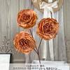Ramo Falso de Peonía con Borde Tostado Simulada de 3 Cabezas, Flor de Seda Artificial, Arreglo Floral de Plástico, Arreglo de Boda, Decoración de Sala de Estar