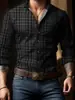 Camisa masculina de manga longa para comércio exterior transfronteiriço com estampa digital xadrez de bolinhas casual business com colarinho