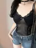 10126 Estilo Deseo Puro Malla de Encaje Cuello en V Camisola Verano Semi-Transparente Sexy Chica Atrevida Ropa Exterior Hermosa Espalda Top para Mujeres