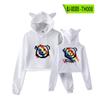 Suéter blanco de fuente transfronteriza para mujer, abrigo corto informal de manga larga estilo coreano de otoño con capucha y orejas de gato, ropa para mujer