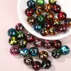 Cuentas Redondas de Acrílico con Foil Dorado Translúcido Agujero Recto Halloween Graffiti Transfronterizo Accesorios para Joyería de Cadena de Teléfono Móvil DIY