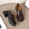 Le Shoes Sapatos Femininos 2025 Novos Solado Grosso Estilo Britânico Sapatos Pequenos de Couro Sapatos Franceses Retrô de Salto Alto Grosso para Mulheres