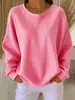 Sudadera de punto gofre con cuello redondo para mujer, nueva de 2025, corte holgado, color liso, manga larga, estilo europeo y americano, top casual
