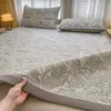 Conjunto de 3 Peças de Matelassê Jacquard de Seda de Gelo com Contas para Resfriamento de Verão com Lençol com Elástico, Lençol com Sensação Fresca, Tapete Macio Lavável com Ar Condicionado para o Verão