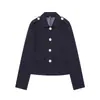 Chaqueta de trabajo corta vintage europea y americana de comercio exterior transfronterizo para mujer, con cuello de solapa, charreteras, botones de contraste y un diseño de abrigo de caza que ciñe la cintura