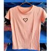 Tops de Verano 2026 para Mujer Estilo Coreano Holgado Talla Grande Camiseta de Longitud Media Blanca de Manga Corta Camiseta Casual para Mujer Corazón Melocotón