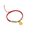 Pulsera Nafu de Jade Hetian para Mujer Tejida Marca Fu Cuerda Roja Pulsera de Alta Calidad Regalo para Estudiante Novia Cuerda para la Mano Pulsera sin Color