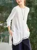 Camiseta Cover-Up de Renda Oxygen 26 Estilo Primavera Gola Redonda Barra Irregular Camiseta em Camadas com Barra Drapeada