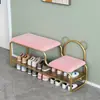 Porta de Entrada Estilo Cream Nórdico Banco Fofo para Trocar Sapatos Pai e Filho para Uso Doméstico, Banco Estreito de 25cm com Sapateira Integrada
