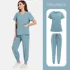 Uniformes Médicos Stretch, Roupas de Lavar à Mão de Manga Curta para Sala de Cirurgia, Tops Femininos, Roupas de Trabalho, Uniformes de Enfermagem, Roupas Cirúrgicas para Doutores, Roupas de Enfermagem