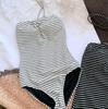 2022 Coreia do Sul Novo Roupa de Banho Sexual Linda Costas Cobertura da Barriga Alça Fina no Pescoço Preto e Branco Listrado Roupa de Banho Feminina