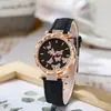 Relojes de Moda de Cuero para Mujer Esfera de Mariposa con Pedrería Reloj de Cuarzo Pulseras de Muñeca Mujeres