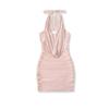 Vestido de Malla Corto de Verano para Chica Hot Americana, sin Mangas, de Hombros Descubiertos y Cuello Halter, Estilo Pura Pasión, Falda Corta Plisada Ajustada Sexy que Resalta la Cadera