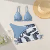 2027 Novo Conjunto de Biquíni Três Peças Estampado para Meninas Mais Velhas, Roupa de Banho Transfronteiriça Europeia e Americana para Crianças, Roupa de Banho de Comércio Exterior