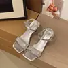 Comercio Exterior Transfronterizo Europeos y Americanos Sandalias de Tacón Alto para Mujer Ropa de Exterior Super Suaves Cristales Tacón Grueso Punta Abierta Estilo Hada Tiras Únicas Chanclas Mujeres
