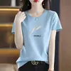 Camiseta de Algodão Puro Manga Curta Estilo Coreano Solta Emagrecedora para Mulheres 2026 Verão Novo Estilo Elegante Versátil Simples Gola Redonda Top