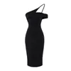 Vestido Sexy e Delicado de Uma Alça para Garota Popular 2026 Alta Elasticidade Zíper Lateral Cintura Franzida Ajustada ao Corpo Comprimento Médio