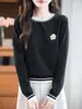 Nuevo Suéter de Punto de Manga Larga para Mujer Otoño Camiseta de Mujer Cuello Redondo Color Sólido Bloque de Color Base Floral Suéter Venta al por Mayor