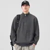 Suéter Pulôver Masculino Zíper Meio Cardigã 2025 Outono e Inverno Novo Estilo Gola Alta Solto Suéter Estilo Japonês Retrô Mais Fácil de Combinar