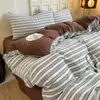 Juego Sencillo de Gasa con Fruncidos de Cuatro Piezas Juego de Tres Piezas Rayado para Dormitorio de Estudiantes Buena Calidad Funda de Edredón Individual Ropa de Cama Cómoda para Cama Doble