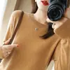 Suéter de lana estilo coreano para mujer de otoño e invierno, jersey, cuello redondo, corto, holgado, camiseta básica versátil, suéter de cachemira