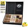 Conjunto de talheres de aço inoxidável 1010 da Amazon para presente, 24 peças, conjunto de faca, garfo e colher para bife ocidental